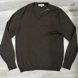 Burberry Men Brown Wool V-neck Pullover Sweater Size Large